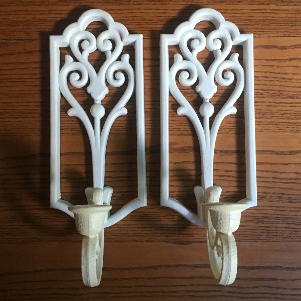 VTG Faux Wicker Mirror Shelf Sconces Set Homco Boho Plastic Wall Decor Dorm